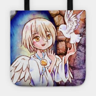 Angel and Dove Cute Original Anime Watercolor Painting Tote