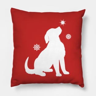 Golden Retriever Puppy with Snowflakes at the Holidays Pillow