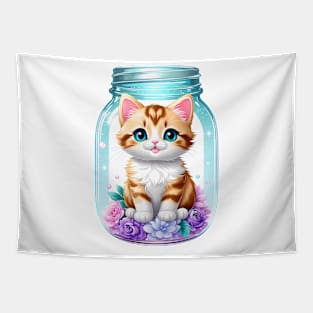 Cute Cat With Flowers Blooming In Mason Jar Tapestry