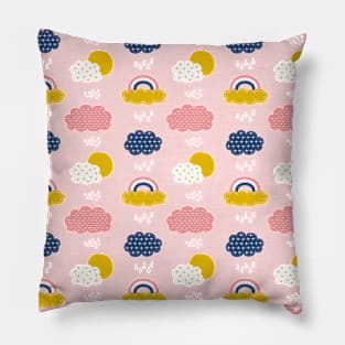 Cloud and Rainbow Seamless Pattern Pillow