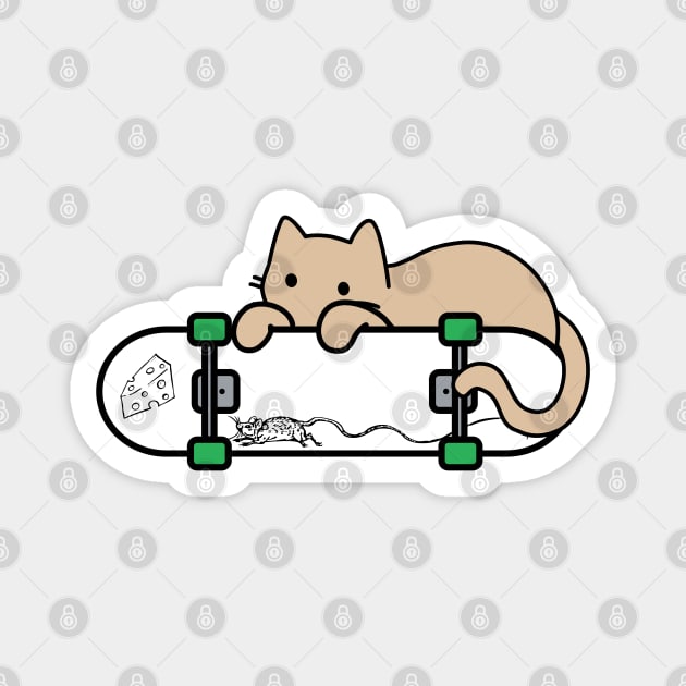 Cat and Skateboard Skateboarding Shy Cat Mouse and cheese Magnet by GlanceCat