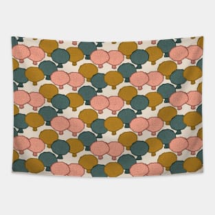 Puff balls Mushroom Surface pattern in golden brown, coral and green Tapestry