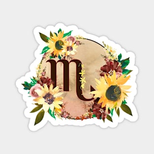 Scorpio Zodiac Horoscope Maroon and Sunflower Floral Monogram Magnet