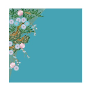 Cherry blossom, bamboo and pine tree on azure background T-Shirt