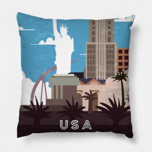 Las Vegas, USA. Retro travel poster Pillow