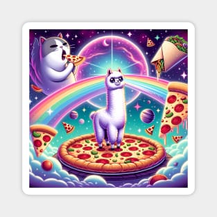 Funny Cat, Llama Alpaca with Pizza and Tacos Vibrant Magnet