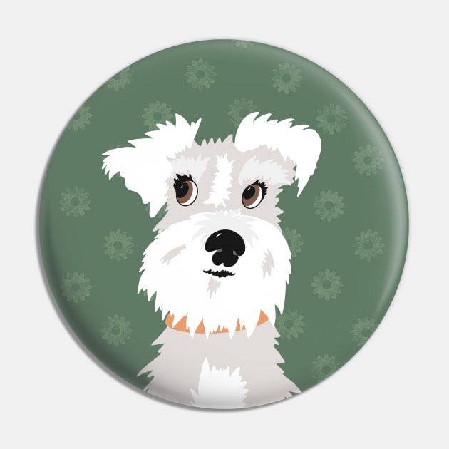 White Miniature Schnauzer Dog with Green Daisies Pin by NattyDesigns