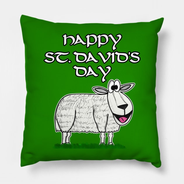 Happy St David's Day Sheep Welsh Wales Funny Pillow by doodlerob