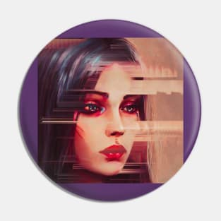 Baffled - Glitch Art Porttrait Pin