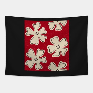 Pattern of button flowers on ruby red Tapestry