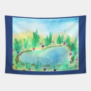 Watercolor landscape summer, floral art decoration, sketch. Illustration hand drawn modern Tapestry