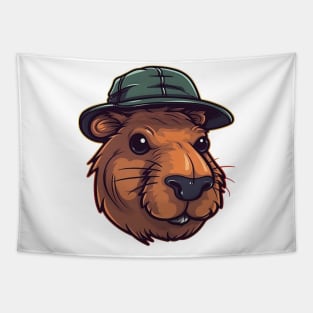 Orange capybara in panama hat Tapestry