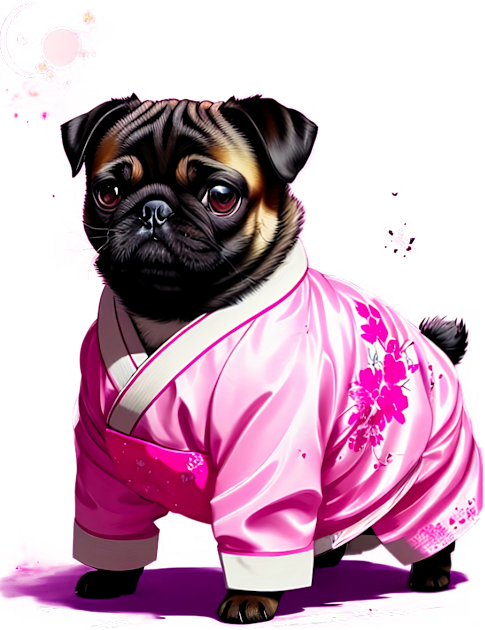 Tranquil Pug in Pink Hanbok Enjoying the Serenity of Moonlight Kids T-Shirt by fur-niche