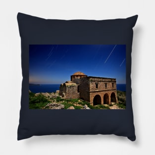 Startrails over Hagia Sophia - Monemvasia Pillow