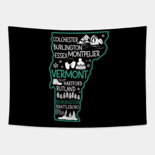 Vermont Bennington cute map Burlington Rutland Brattleboro Colchester Hartford Tapestry