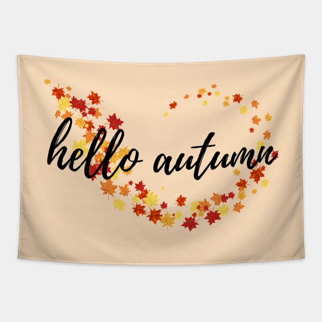 Hello Autumn Fall Time Autumn Leaves Tapestry by EndlessDoodles