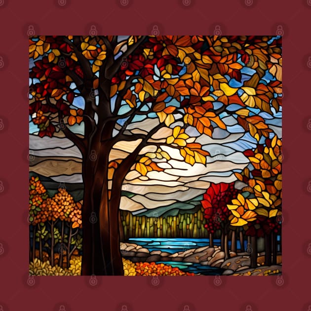 Stained Glass Autumn Forest Scene by Chance Two Designs