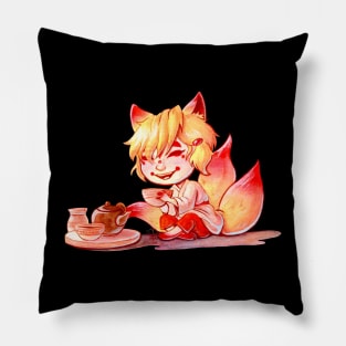 Tea time with a kitsune Pillow