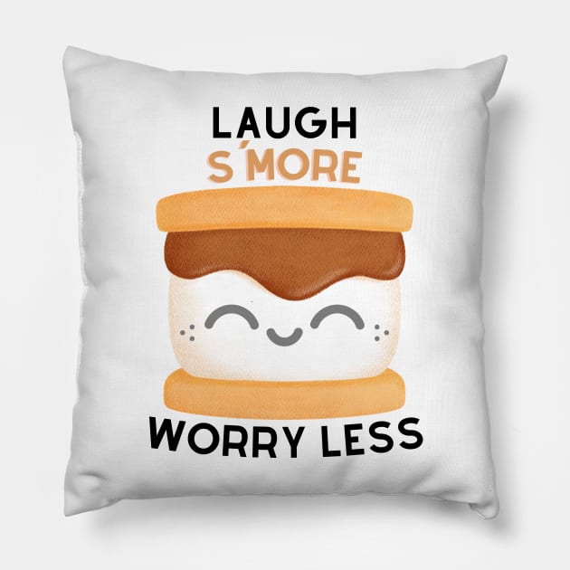 Laugh S'More Worry Less - Happy Marshmallow Face Pillow by Double E Design