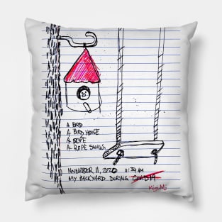 Birdhouse Rope Swing Doodle Black Pillow