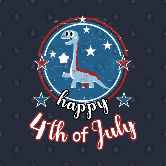 Retro Happy 4th Of July Patriot Dinosaur by Cute Pets Graphically