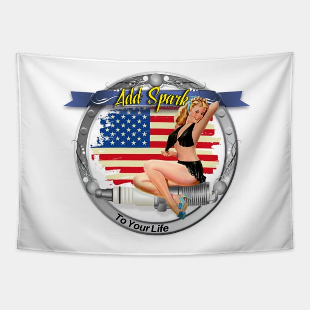 Add Spark to Your Life - Pin Up Girl - Spark Plugs Tapestry by Wilcox PhotoArt