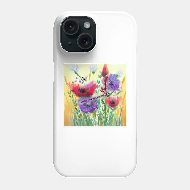 Poppy Meadow Purple Dandelions Phone Case by Hyssopartz