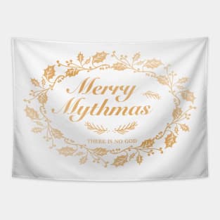 Merry Mythmas Wreath Gold There Is No God Tapestry