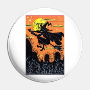 Witch Flying Over a Farm Pin