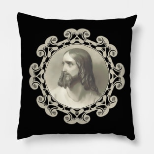 Christ Jesus portrait vintage frame Pillow