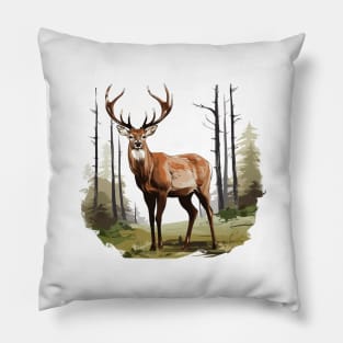 Deer And Forest Pillow