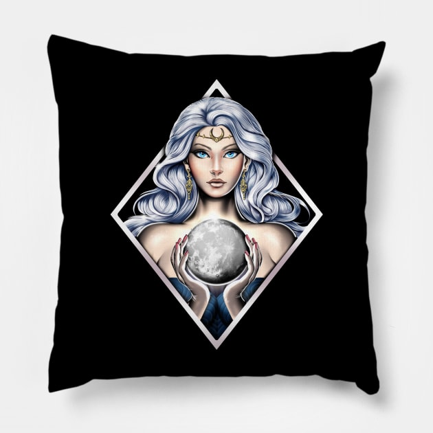 Greek Moon Goddess Nyx Pillow by underheaven