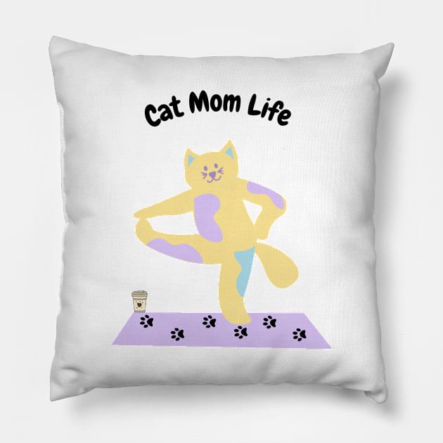 Cat Mom Life Coffee Yoga Lover Mom Gift Pillow by Mission Bear