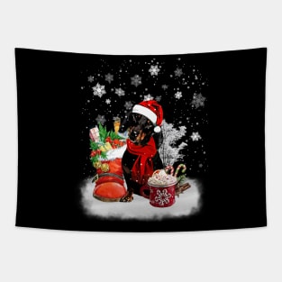 Winter Cup Santa Black Dachshund Merry Christmas Tapestry