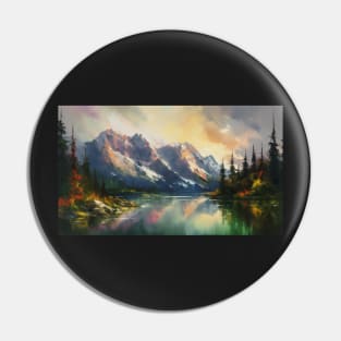 Majestic Peaks and Serene Lakes: A Vibrant Mountain Landscape Oil Painting #1 Pin