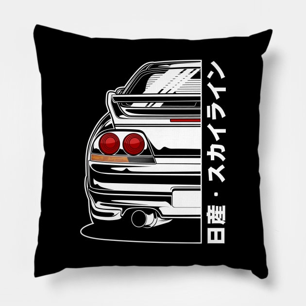 Nissan Skyline GTR R33 (White Print) Pillow by idrdesign