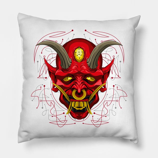 blood oni yokai mask Pillow by SHINIGAMII