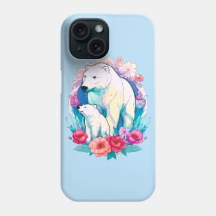 Polar Bear and Cub Floral Aesthetic Print Phone Case