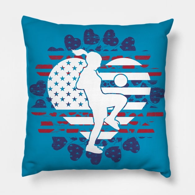 Soccer Player Girl Red White Blue Pillow by PersianFMts