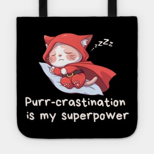 Cute Cat Lover T-Shirt Purr-crastination is my Superpower Tee Gift For Cat Mom Funny Cat T Shirt For Cat Dad Shirt Kawaii Cat Lover Gift T-Shirt Tote