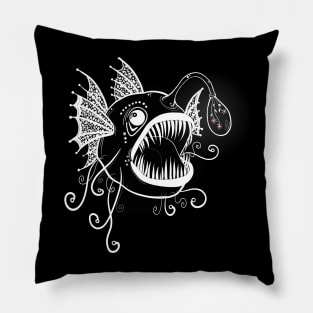 Angler fish with light bulb with flowers Pillow