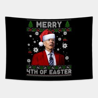 Merry 4th Of Easter Funny Joe Biden Christmas Ugly Sweater Tapestry