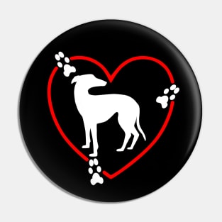 Greyhound White Red Hearts Paw Prints Pin
