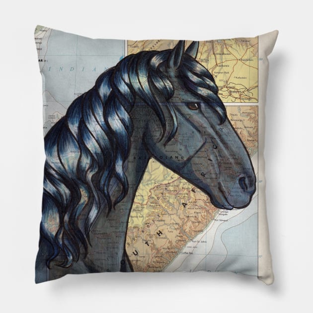 Vlaamperd Horse on Map Pillow by lizstaley