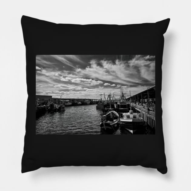 North Shields Fish Quay in Monochrome Pillow by Violaman