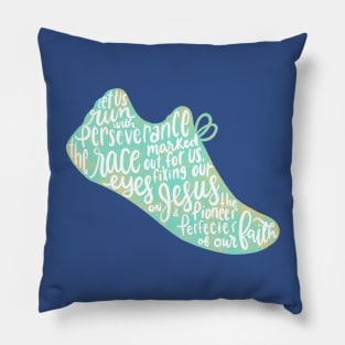 Hebrews 12:1-2 - Run the Race (aqua) Pillow