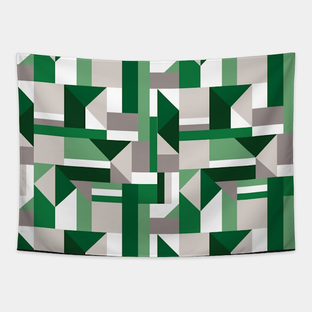 Green Monochromatic geometric collage pattern Tapestry by Elemesca