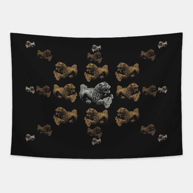 Midieval lion from 14th century model Gothic Multidimensional Space depth Pattern Tapestry by pelagio