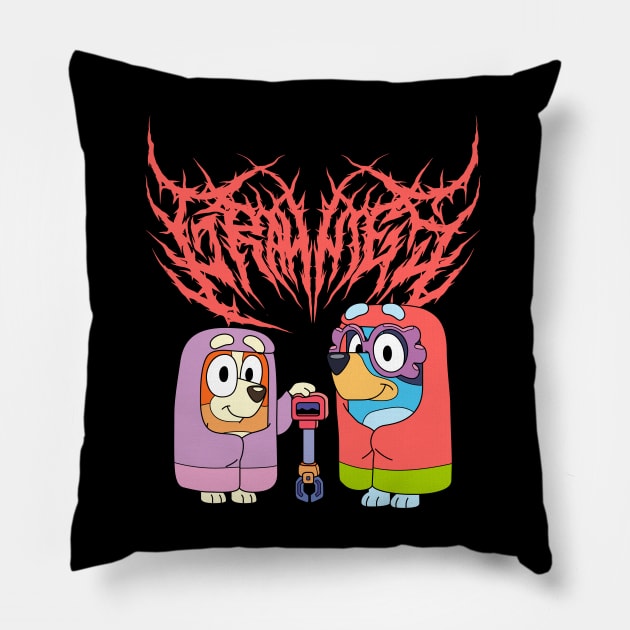 Black Metal Bluey Grannies Janet & Rita Pillow by flataffex