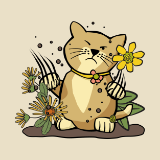 Angry Cat in Flower Garden T-Shirt